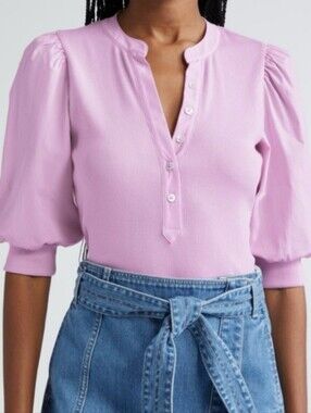 NWOT Veronica Beard Coralee Puff Sleeve Top XXS XS Ribbed Barely Orchid